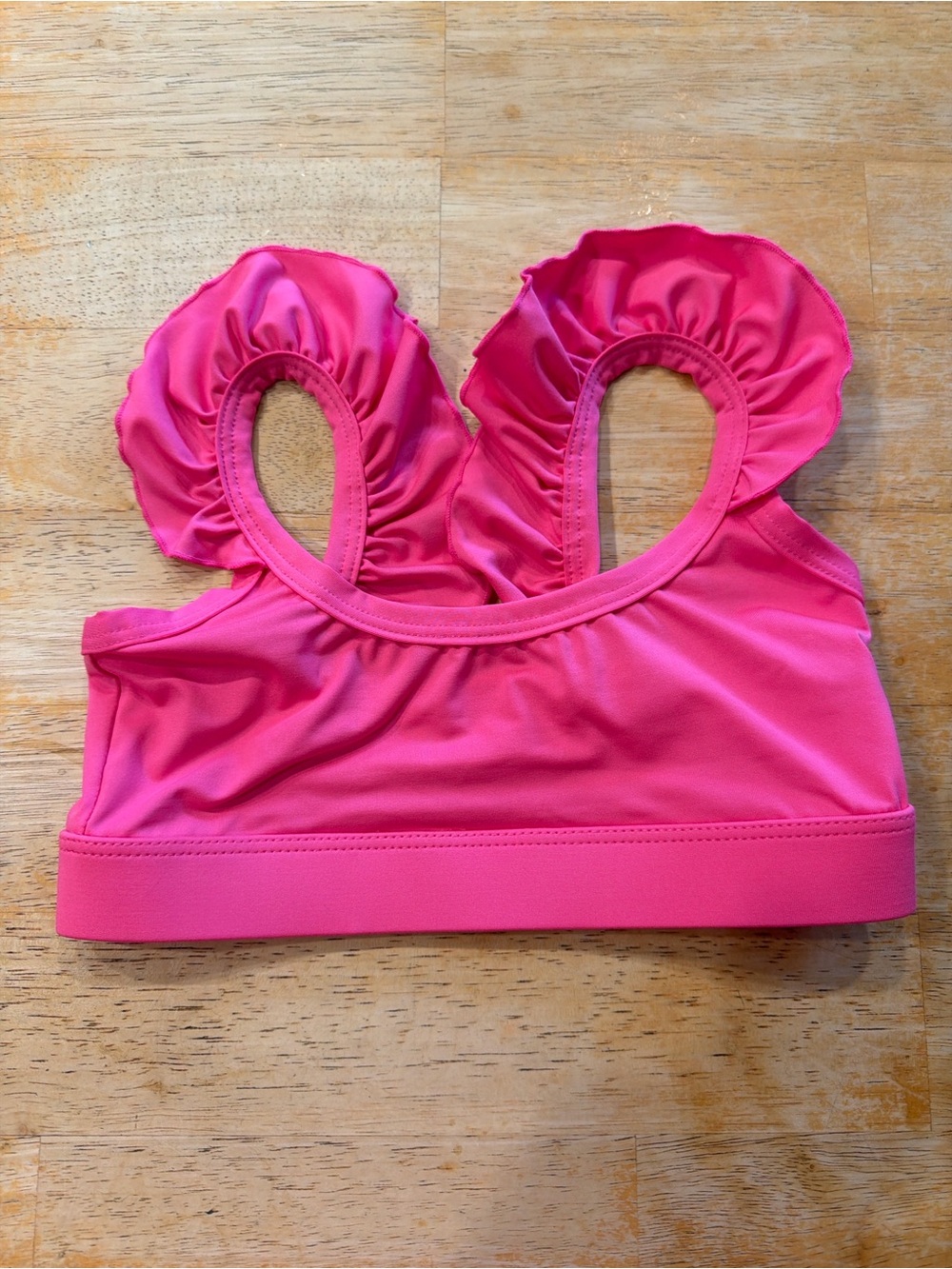 Girls Neon Pink Ruffle Strap Swim Top Crop Top Size 120